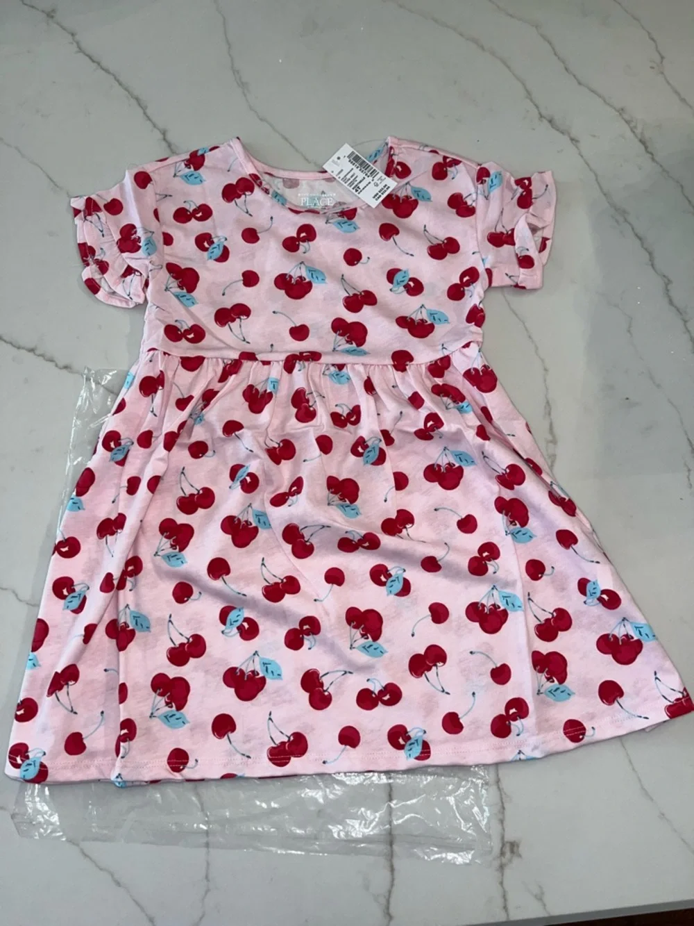 NWT The Children's Place Pink Cherry Ruffle Dress - Picture 3 of 5